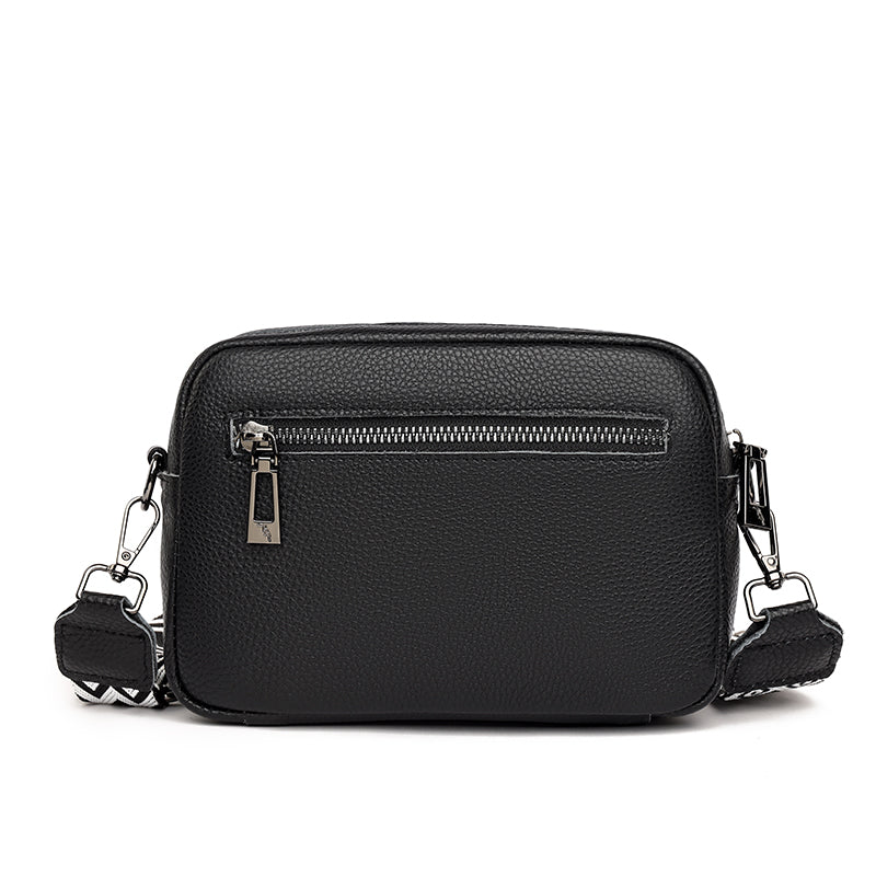 Crossbody Bag Faux Leather with Embroidered Strap and Zip Pockets