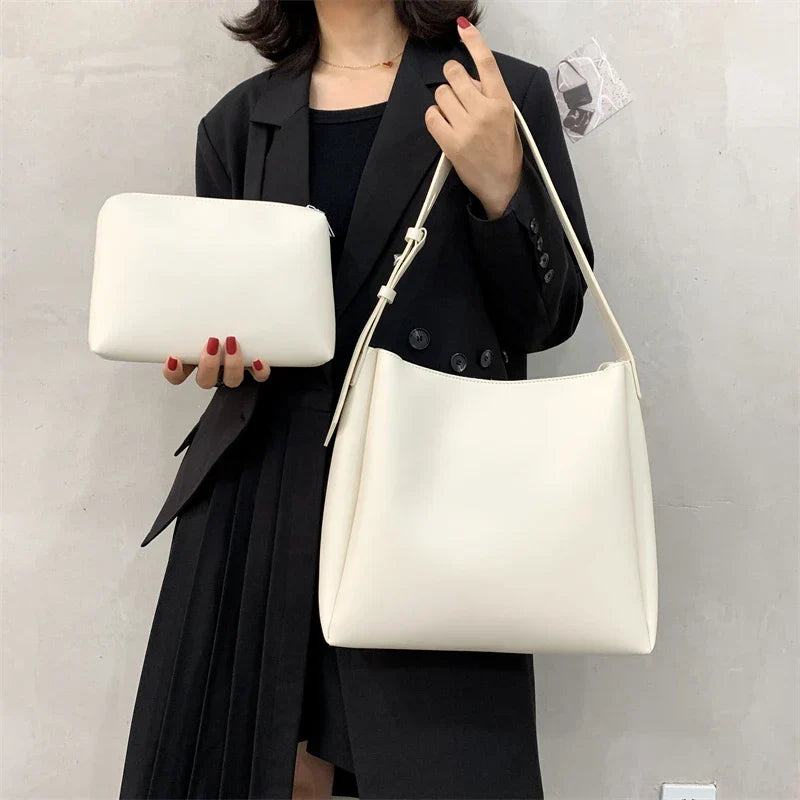 Hobo Bag Faux Leather with Matching Pouch and Adjustable Strap