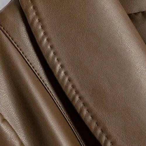 Blazer Faux Leather Longline with Notch Lapel and Single Button