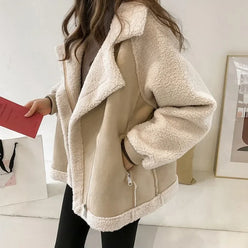 Jacket Faux Suede with Faux Shearling Lining, Minimalist Silhouette