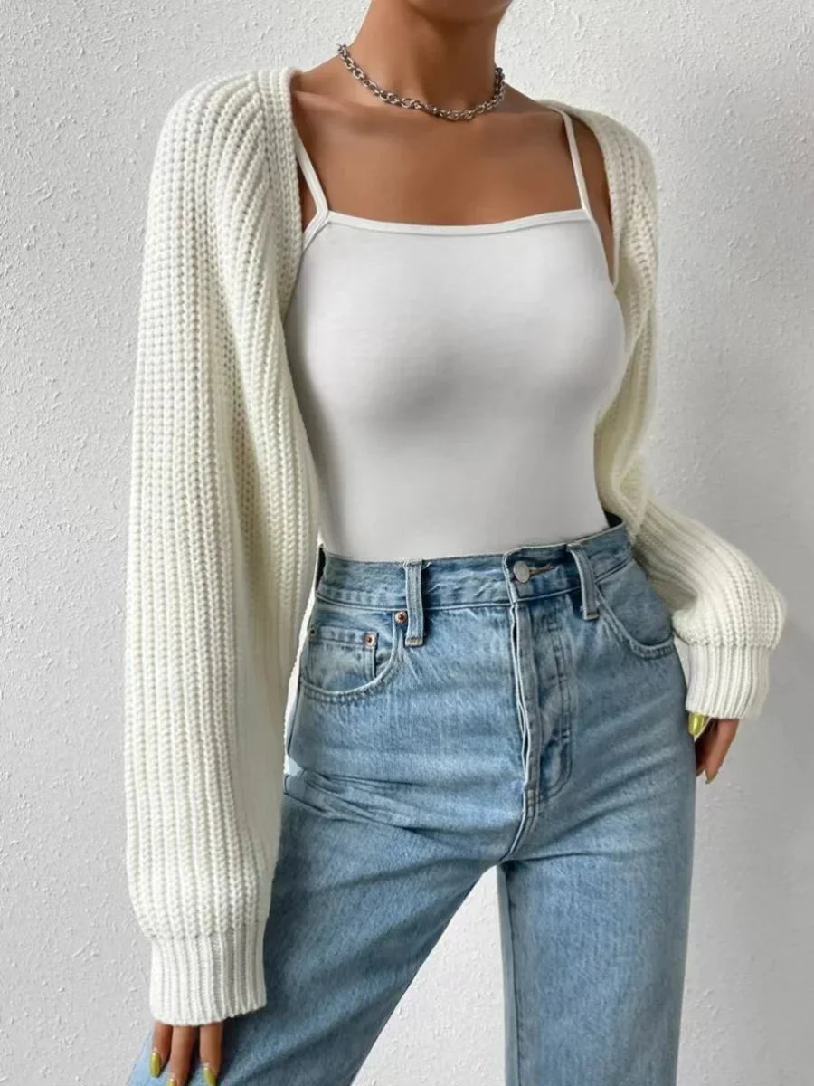Relaxed Cropped Ribbed Knit Shrug