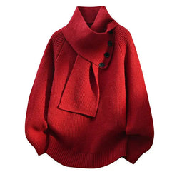 Ribbed Scarf-Neck Knit Jumper