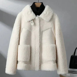 Fleece Jacket Faux Shearling with Structured Collar and Patch Pockets
