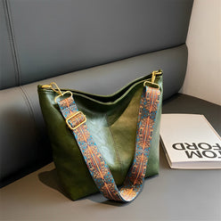 Crossbody Bag Faux Leather with Fabric Strap and Zip Pocket
