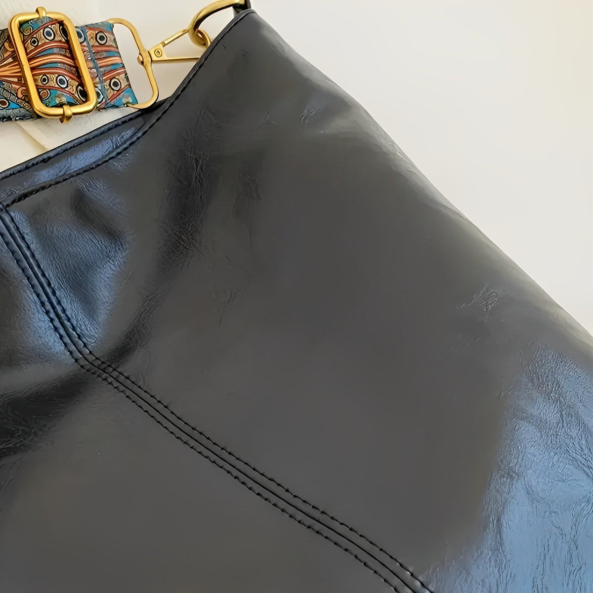 Crossbody Bag Faux Leather with Fabric Strap and Zip Pocket