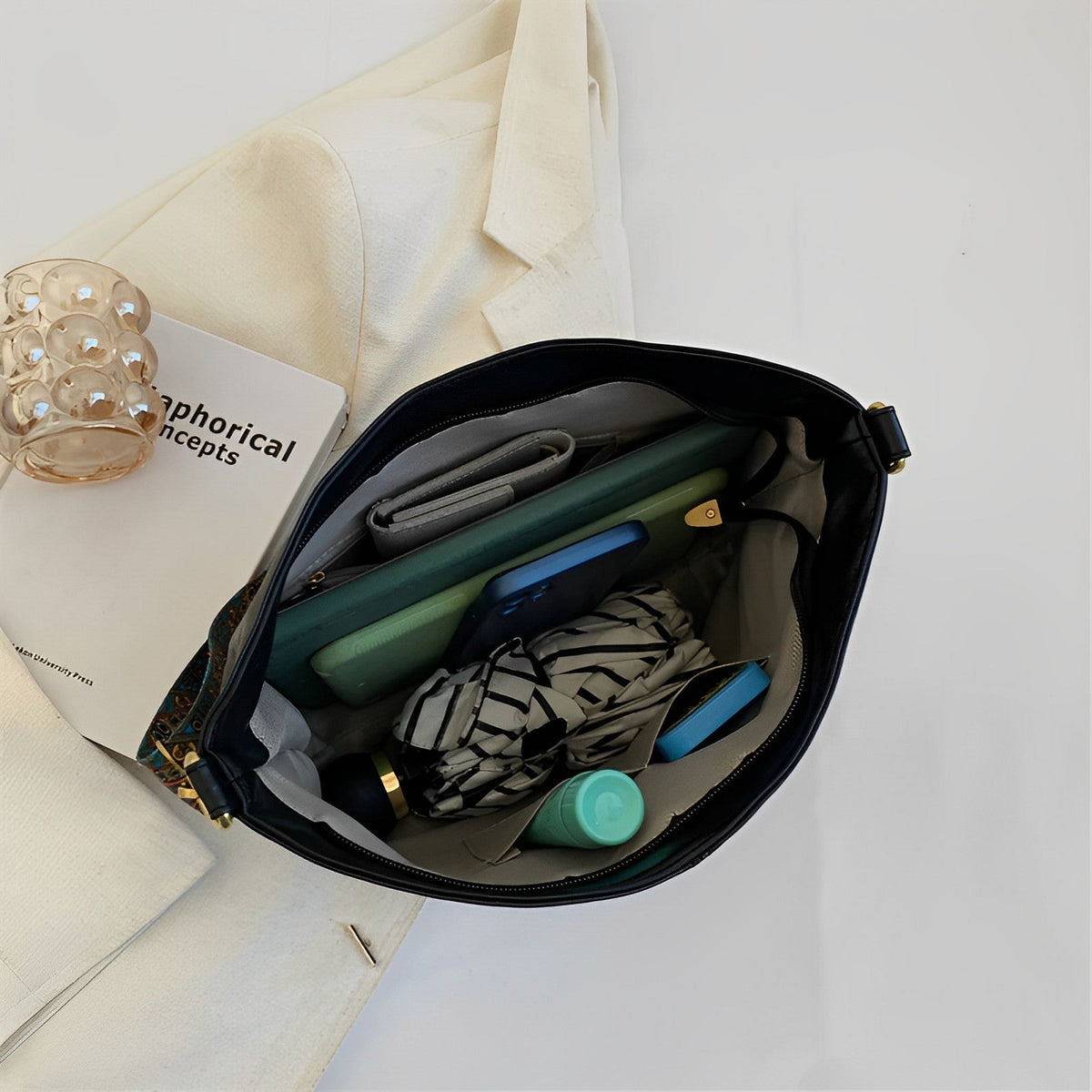 Crossbody Bag Faux Leather with Fabric Strap and Zip Pocket