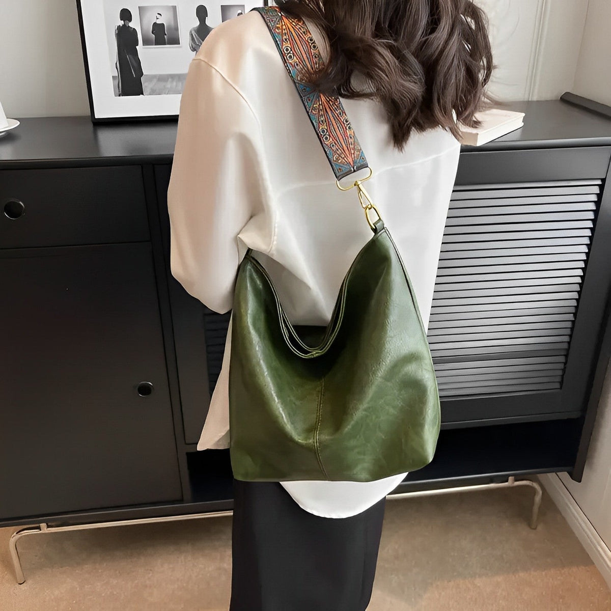 Crossbody Bag Faux Leather with Fabric Strap and Zip Pocket