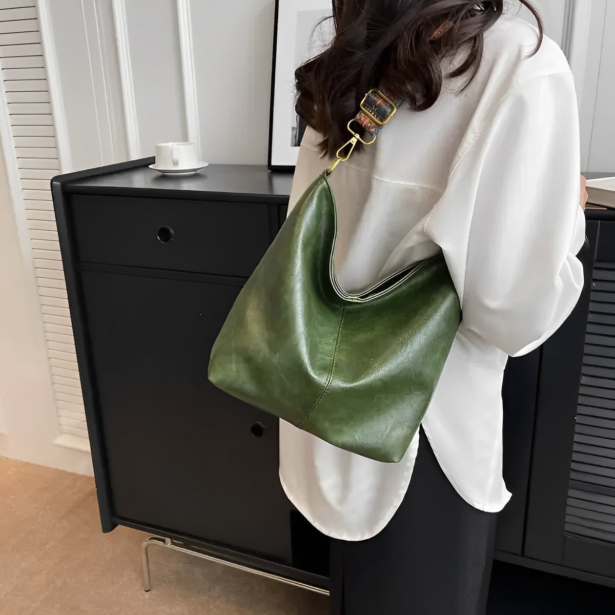 Crossbody Bag Faux Leather with Fabric Strap and Zip Pocket