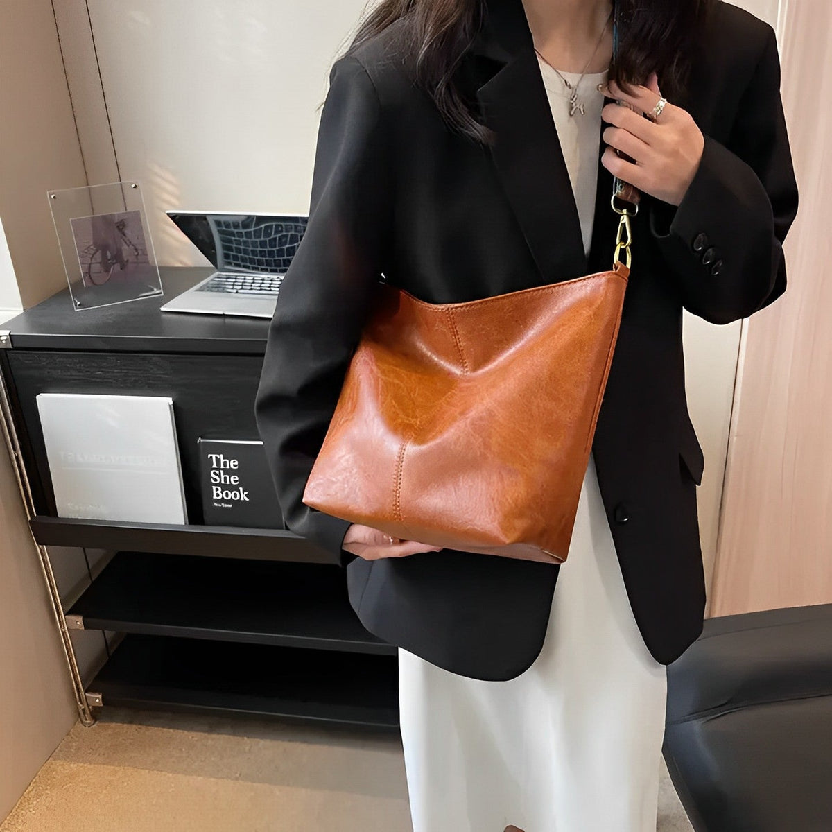 Crossbody Bag Faux Leather with Fabric Strap and Zip Pocket