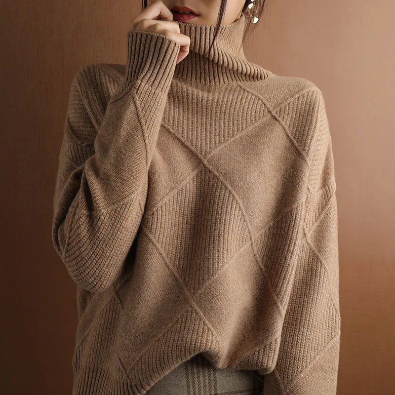 Lambswool Ribbed Roll Neck Jumper