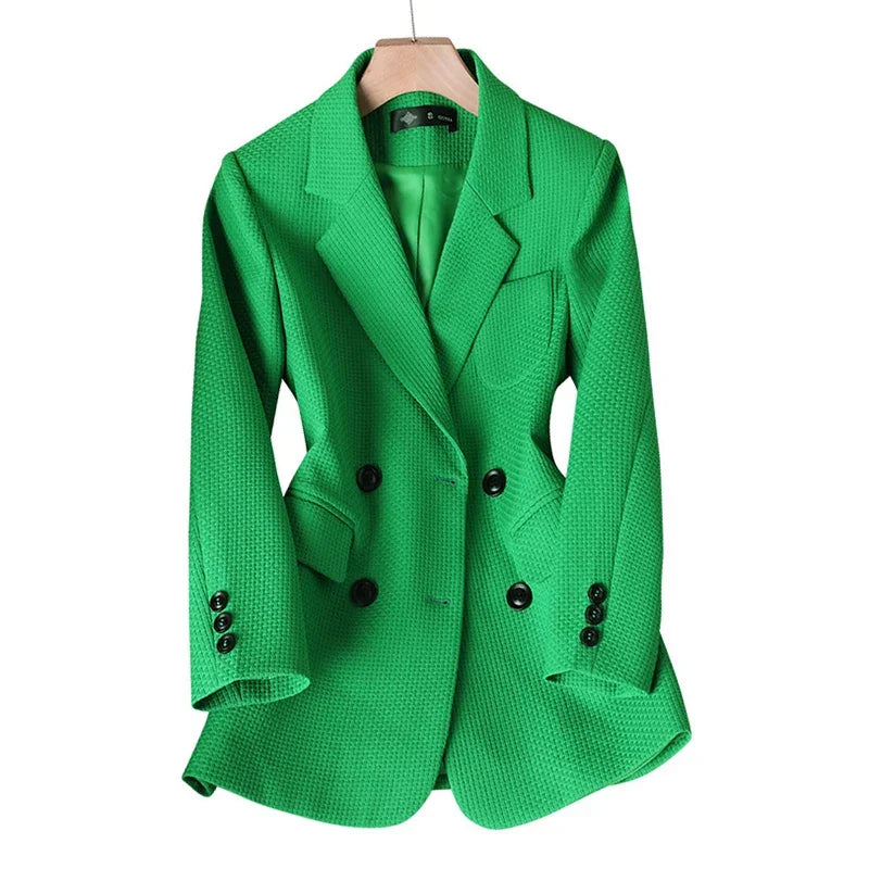 Blazer Polyester Plaid Shaped Fit with Notched Lapel