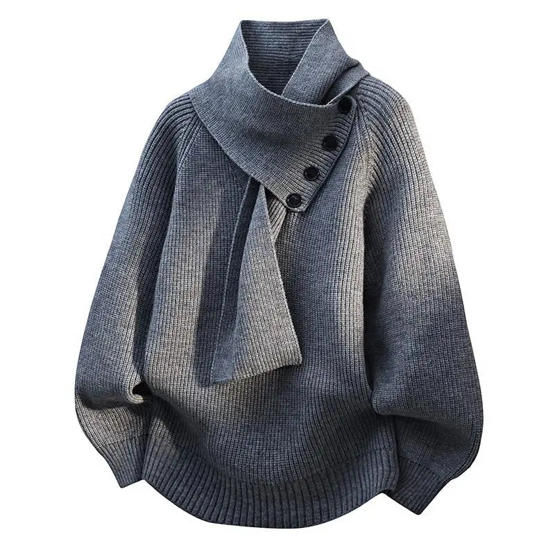 Ribbed Scarf-Neck Knit Jumper