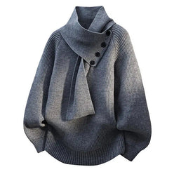 Ribbed Scarf-Neck Knit Jumper
