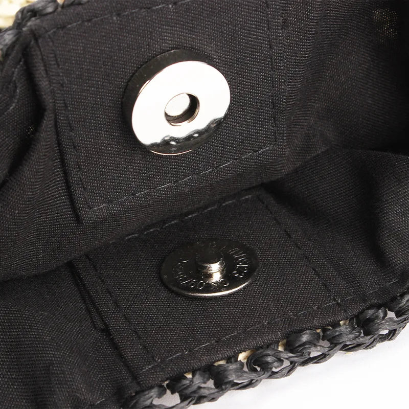Tote Bag Straw with Faux Leather Details and Magnetic Snap