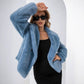 Jacket Faux Fur Double-Breasted with Sharp Lapels and Straight Hem