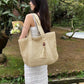 Tote Bag Straw with Zip Closure and Two Large Handles