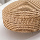 Round straw bag with zip closure and rope shoulder strap
