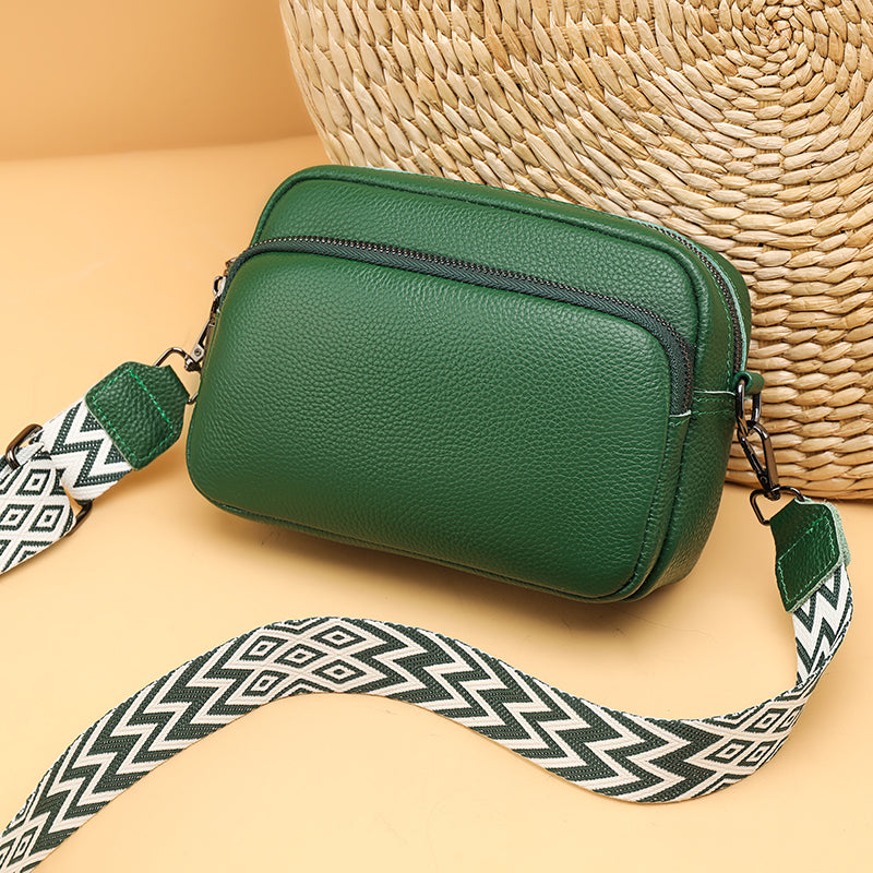 Crossbody Bag Faux Leather with Embroidered Strap and Zip Pockets