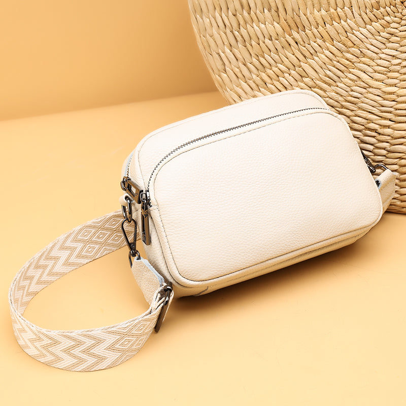 Crossbody Bag Faux Leather with Embroidered Strap and Zip Pockets