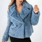 Jacket Faux Fur Double-Breasted with Sharp Lapels and Straight Hem