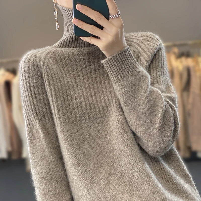 Cashmere-Feel Ribbed Roll Neck Jumper