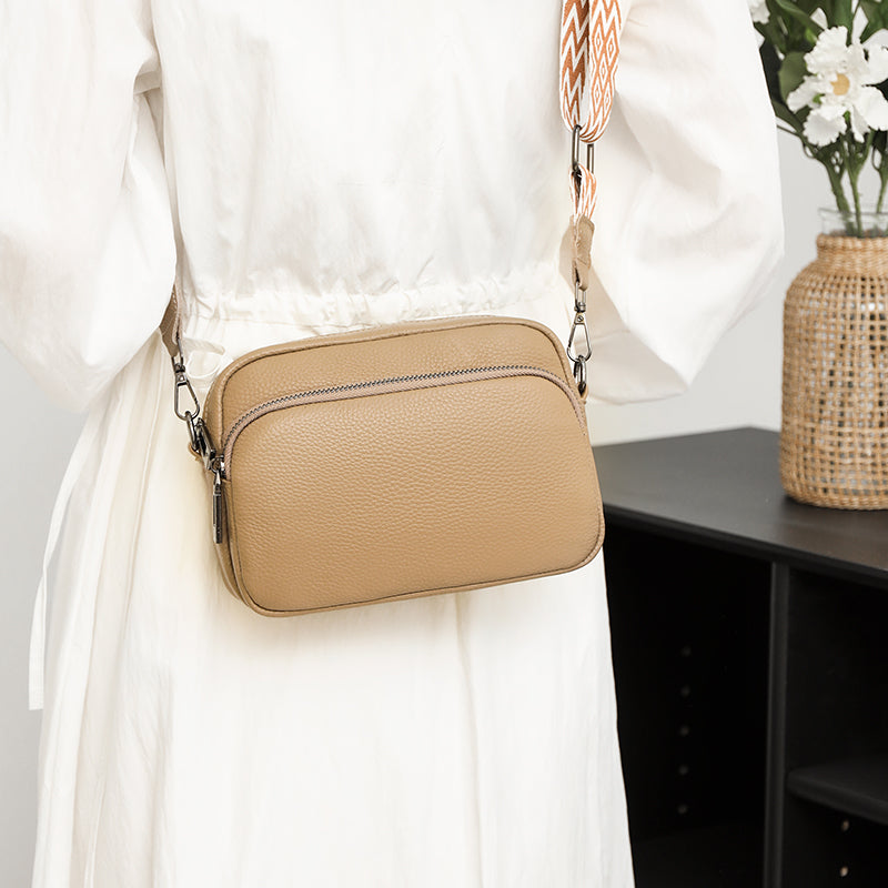 Crossbody Bag Faux Leather with Embroidered Strap and Zip Pockets