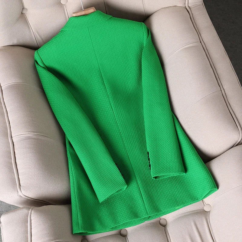 Blazer Polyester Plaid Shaped Fit with Notched Lapel