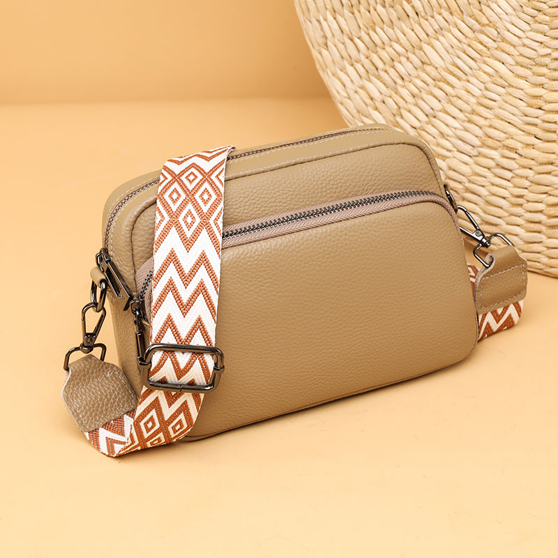 Crossbody Bag Faux Leather with Embroidered Strap and Zip Pockets