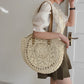 Tote Bag Straw with Faux Leather Finishes and Zip Closure