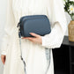 Crossbody Bag Faux Leather with Embroidered Strap and Zip Pockets