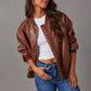 Bomber Jacket Faux Leather with Soft Lining and Zip Front