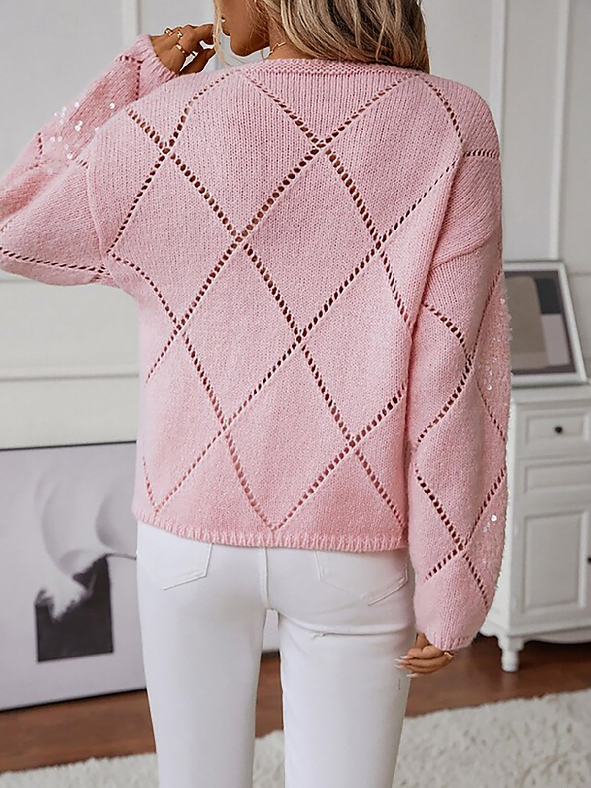 Sequin Diamond Puff Sleeve Jumper