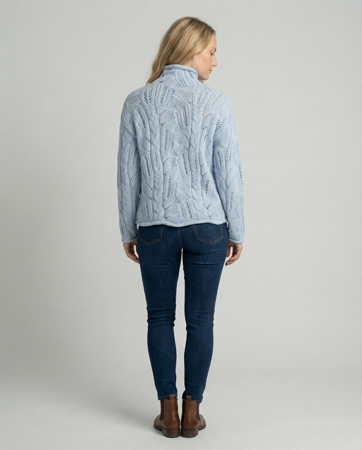 Cable Pointelle Roll Neck Jumper