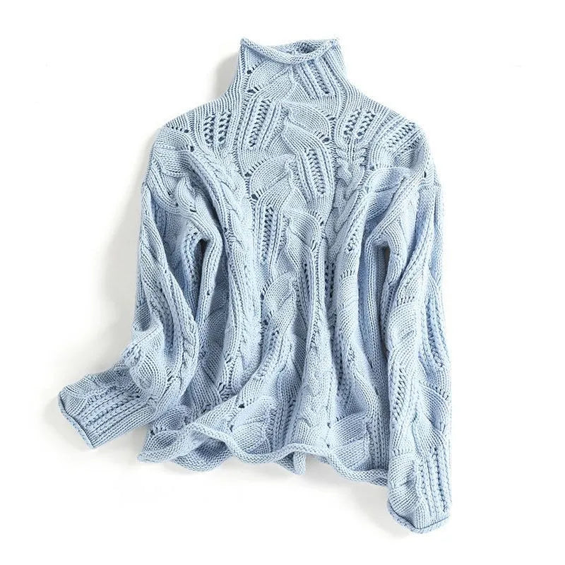 Cable Pointelle Roll Neck Jumper