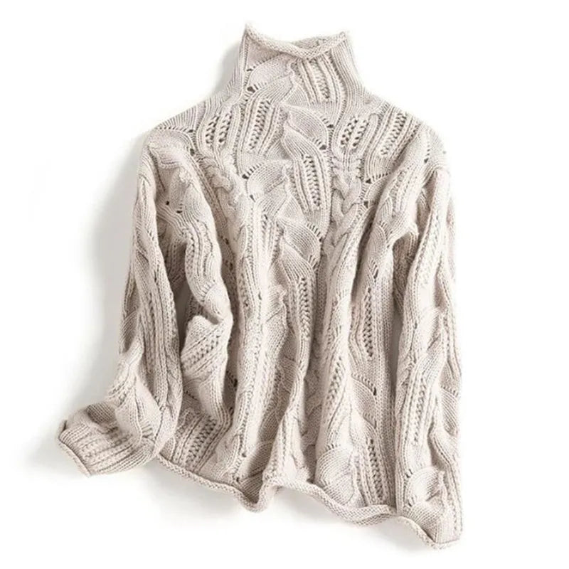 Cable Pointelle Roll Neck Jumper