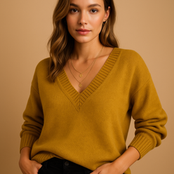 Ribbed V-Neck Jumper