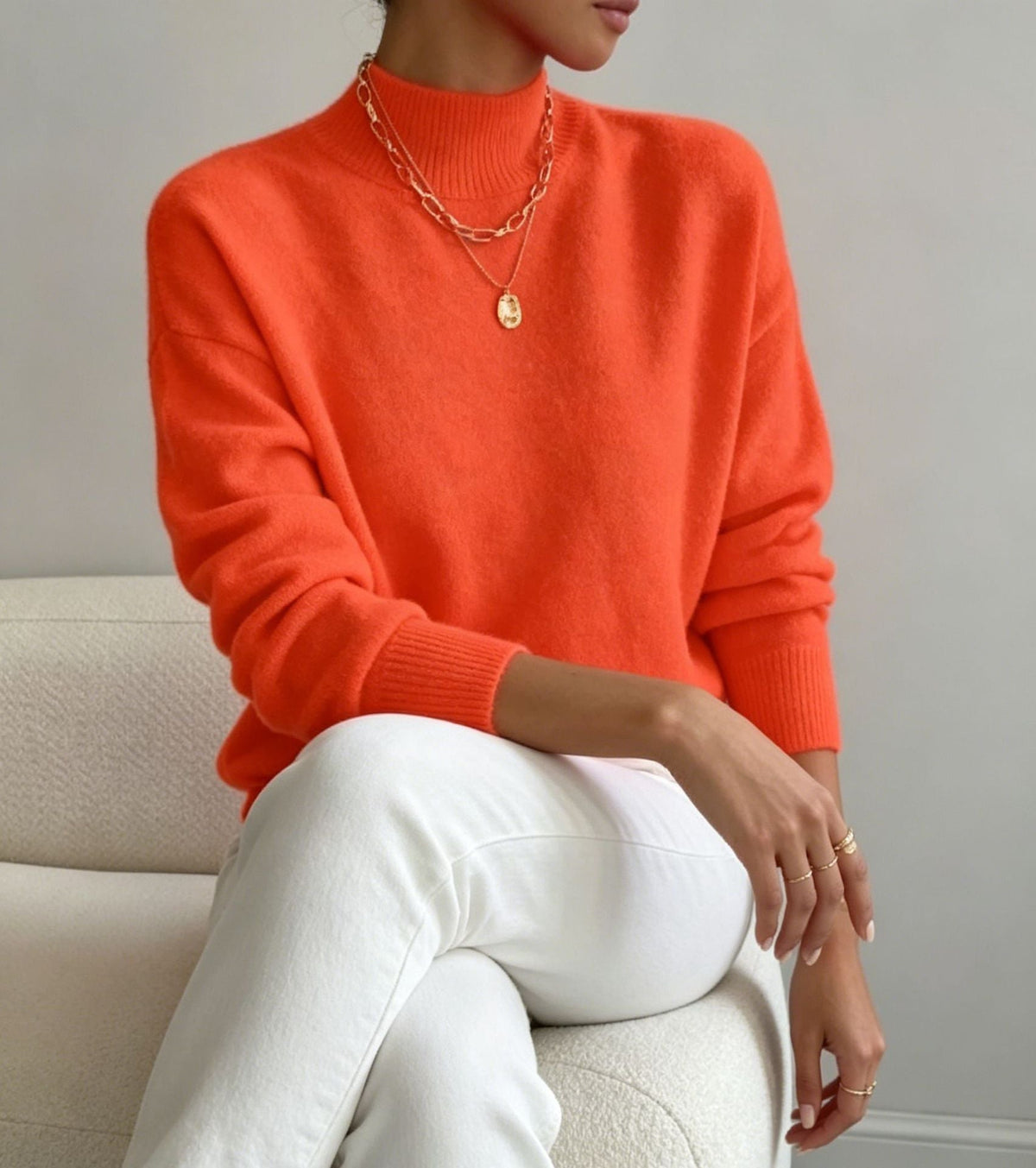 Cashmere-Feel Mock Neck Jumper