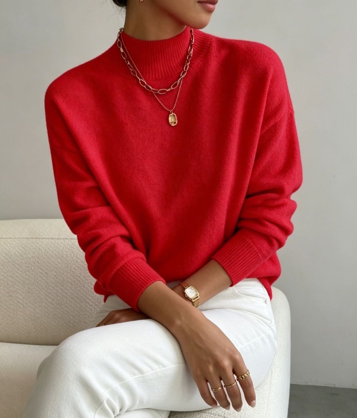 Cashmere-Feel Mock Neck Jumper