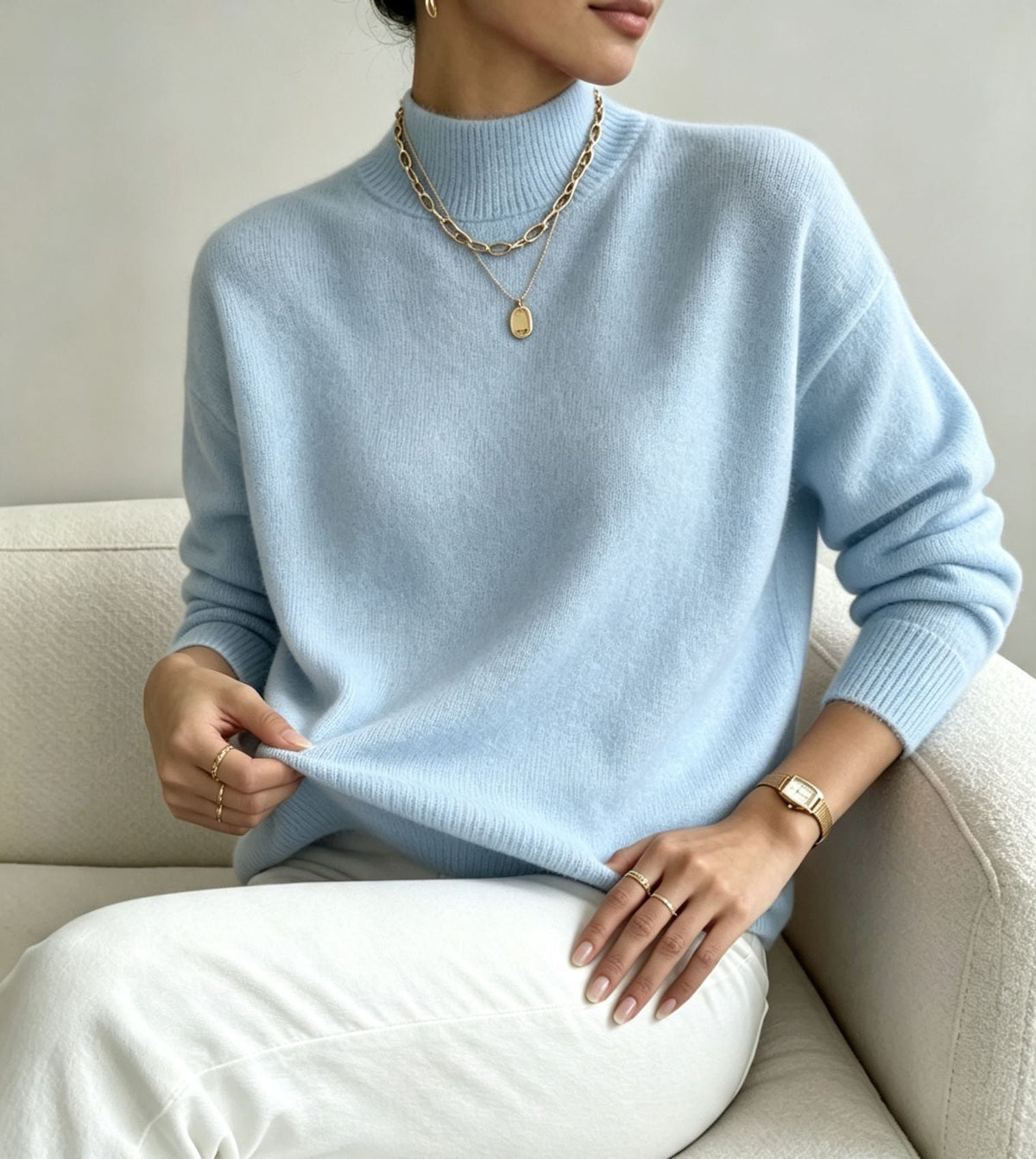 Cashmere-Feel Mock Neck Jumper
