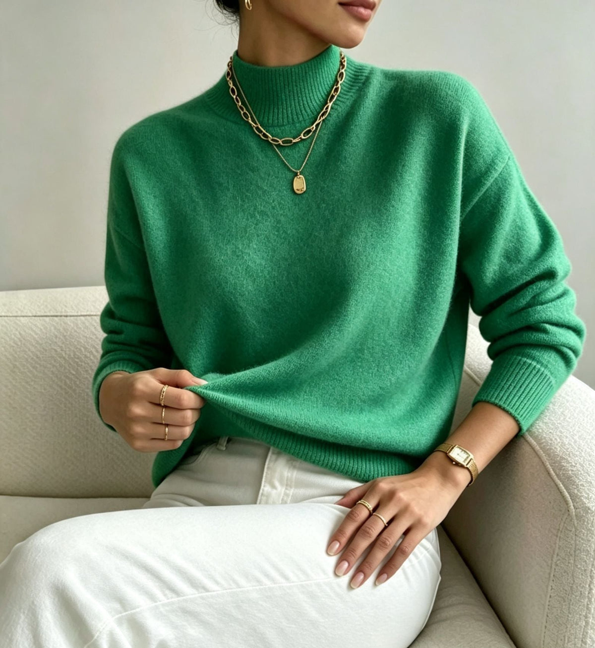 Cashmere-Feel Mock Neck Jumper