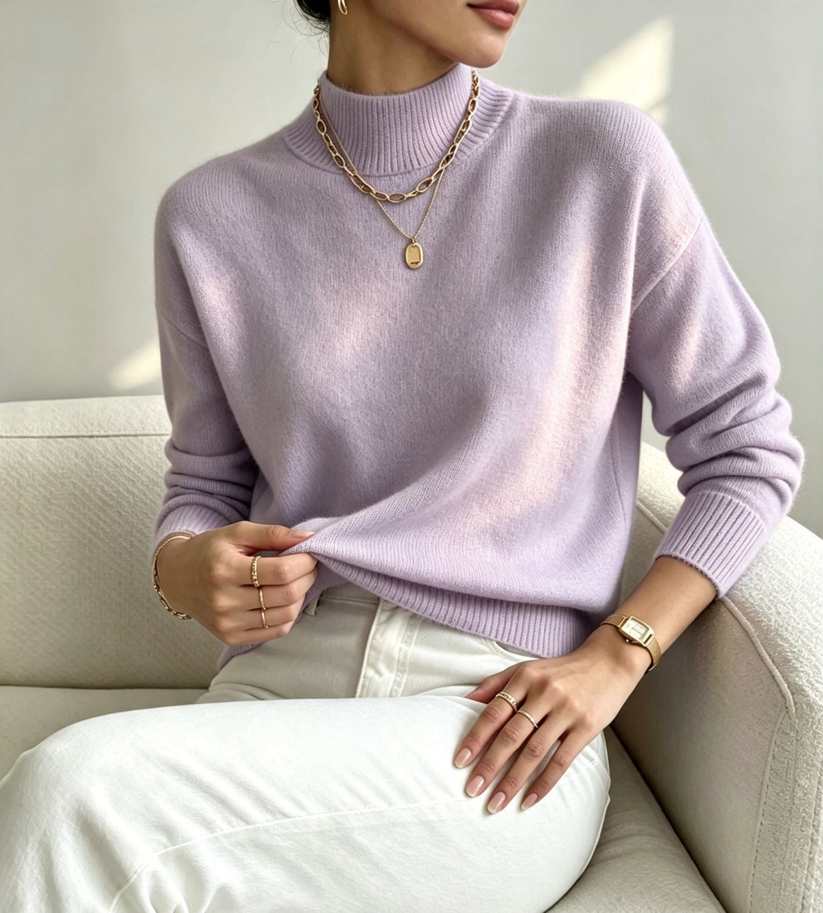 Cashmere-Feel Mock Neck Jumper