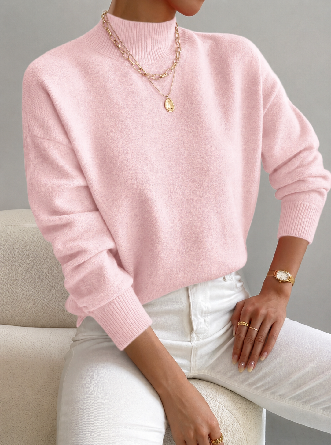 Cashmere-Feel Mock Neck Jumper