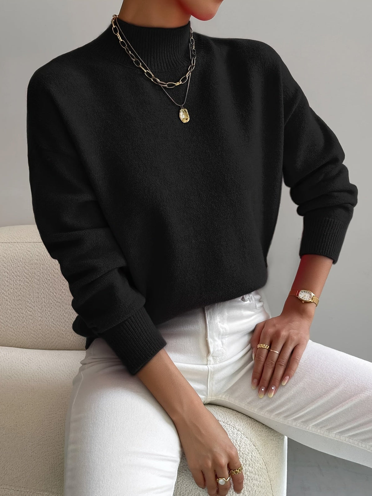 Cashmere-Feel Mock Neck Jumper