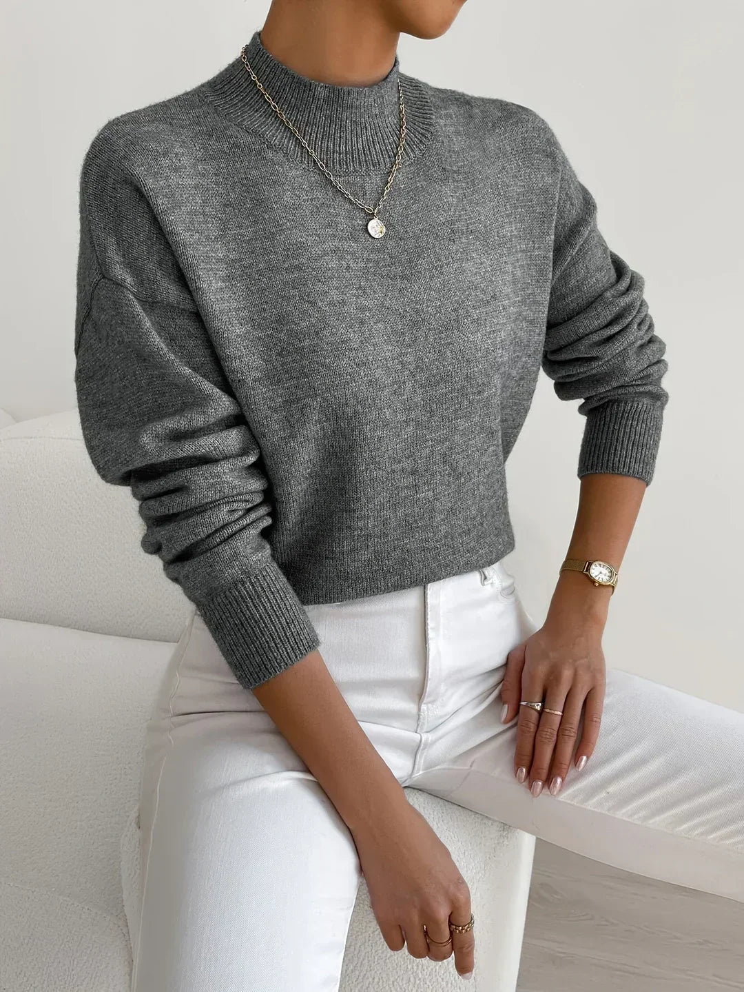Cashmere-Feel Mock Neck Jumper