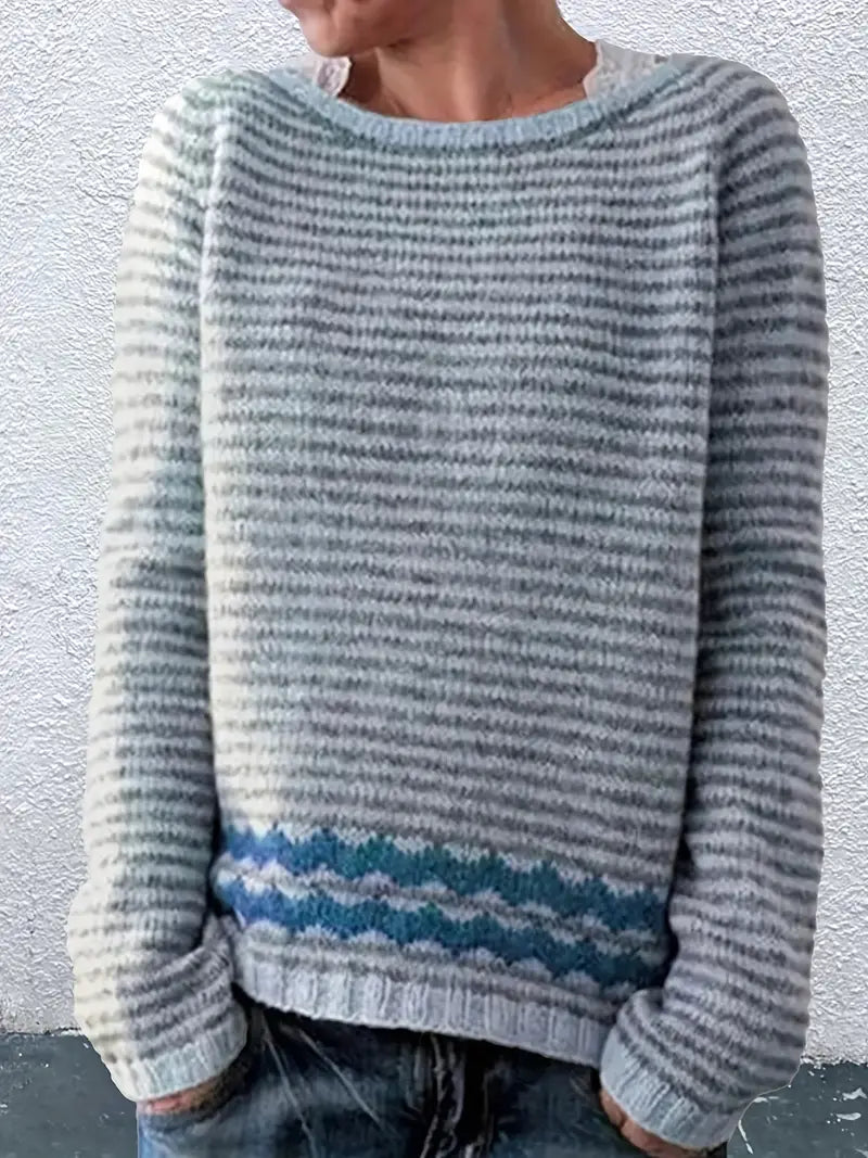 Patterned Hem Striped Jumper