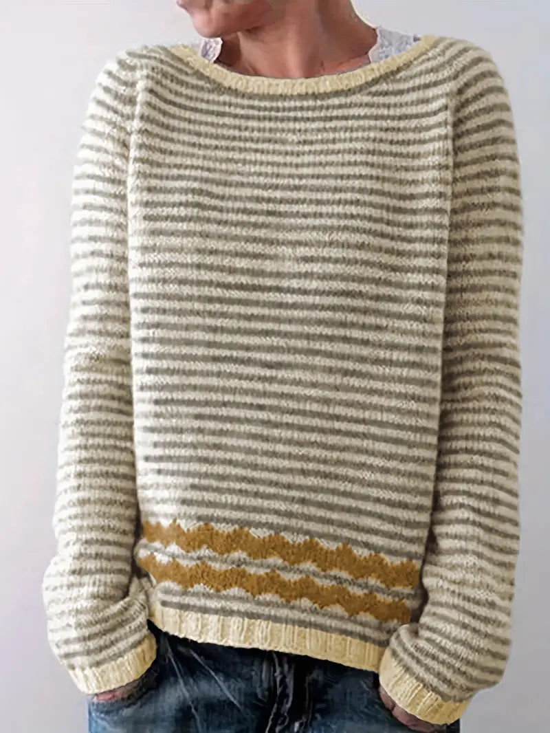 Patterned Hem Striped Jumper