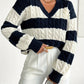 Striped Cable V-Neck Jumper