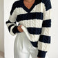 Striped Cable V-Neck Jumper