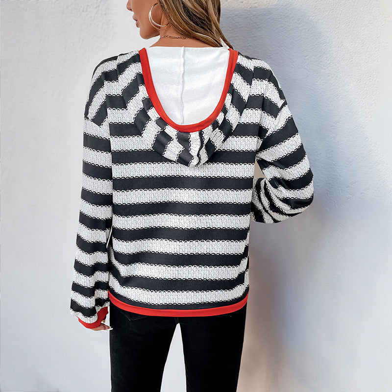 Striped V-Neck Hoodie