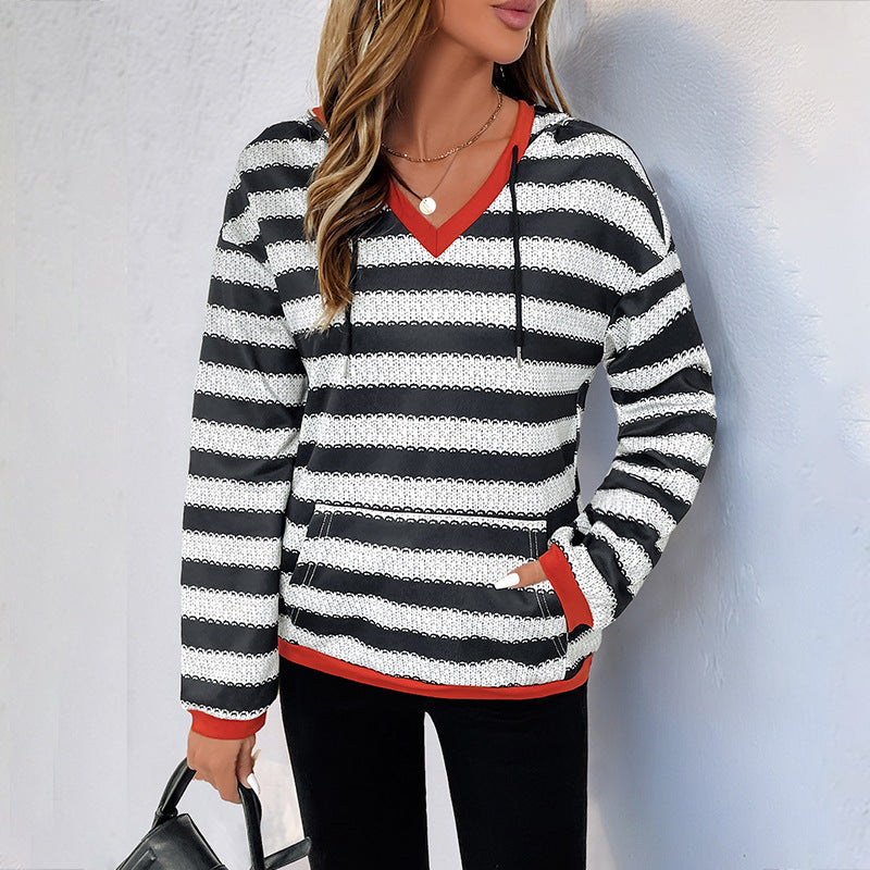Striped V-Neck Hoodie